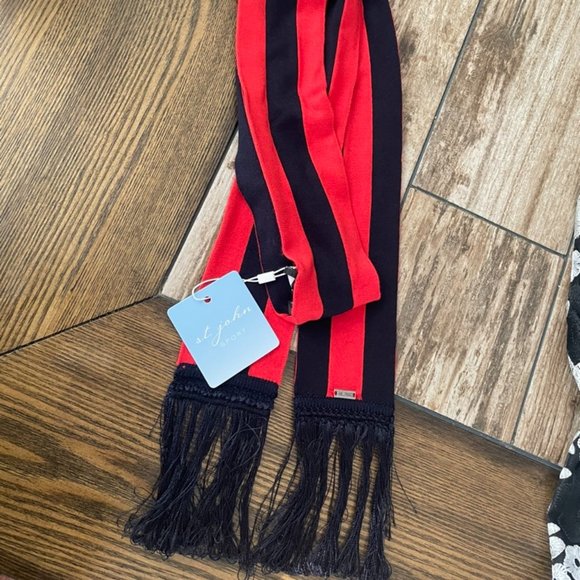 NWT St. John Sport Red & Navy Stripe Knit Skinny Scarf